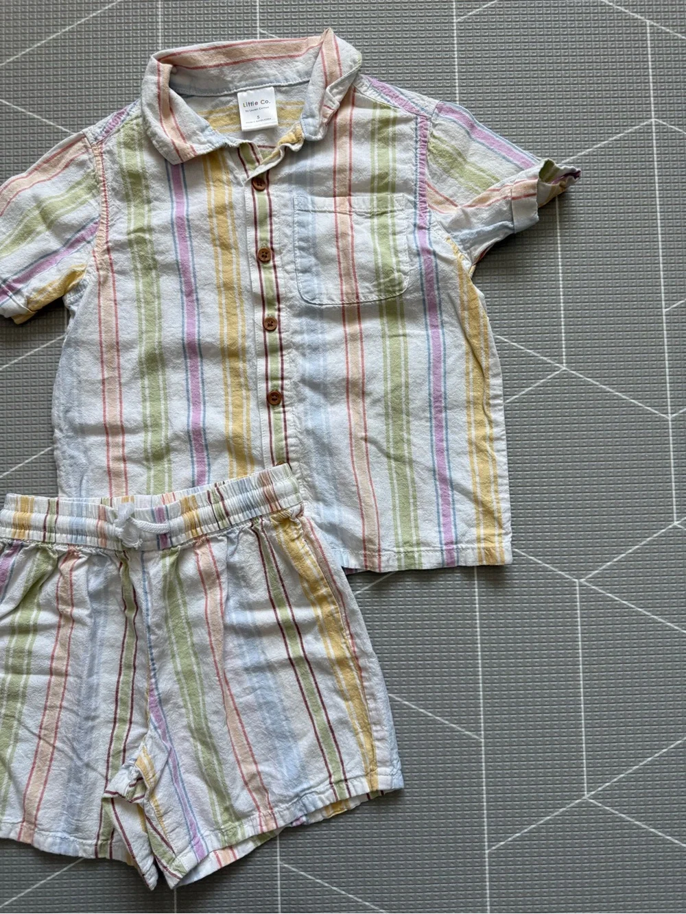 Little Co. Lauren Conrad|Linen & organic cotton Striped neutral Button-Up Set•••
